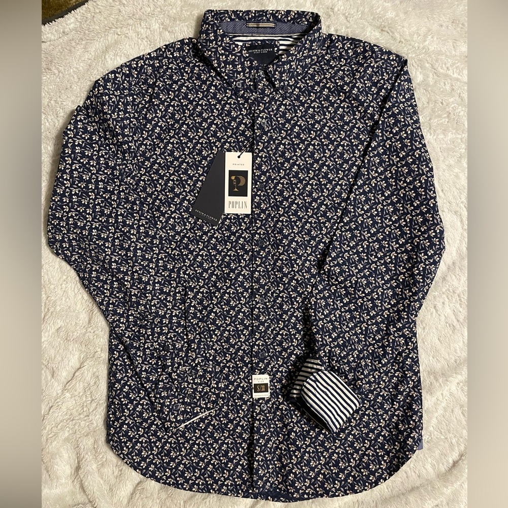 NWT Denim&Flower by Ricky Singh 100% Cotton Floral Long Sleeve Poplin Button Up